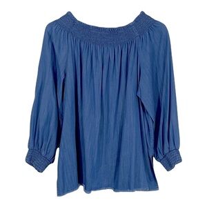 DO + BE - CHAMBRAY OFF THE SHOULDER TOP - DARK WASH - TENCEL/COTTON BLEND B19